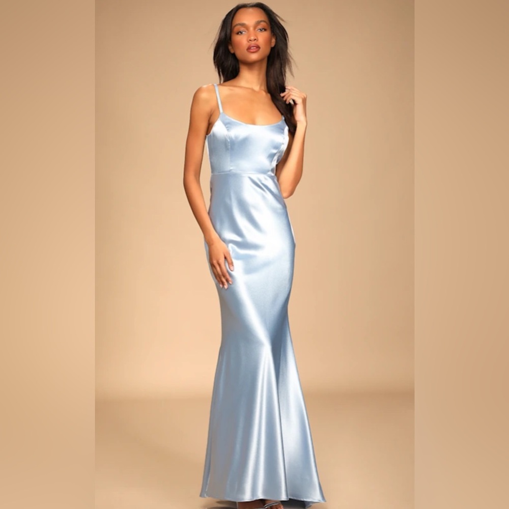 Nicole Miller Elegant Blue Satin Evening Gown